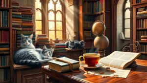 Cats and Books in Harmony – free AI stock image