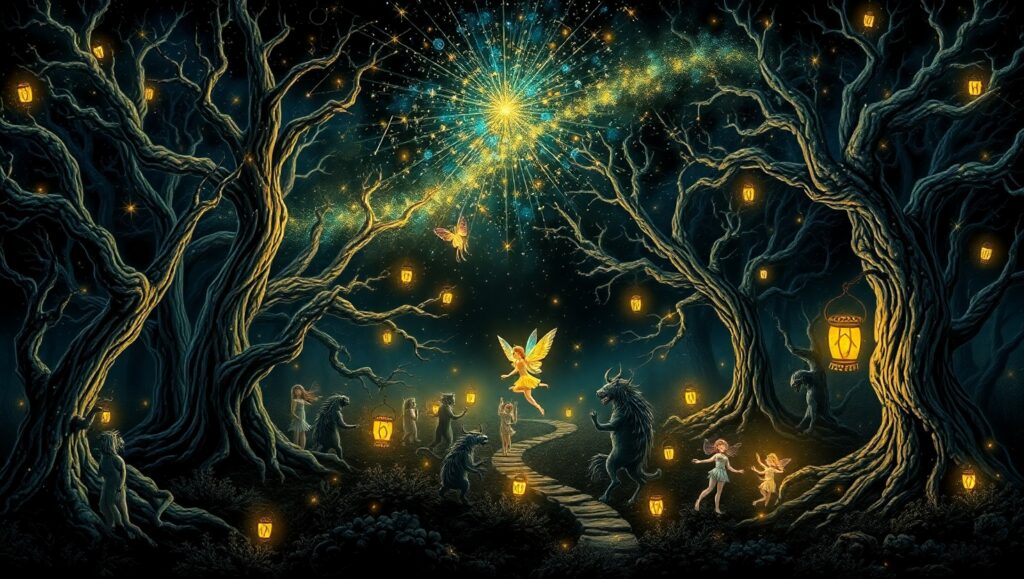 Celestial Celebration in the Enchanted Forest – free AI stock image
