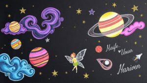 Celestial Creatures on Chalkboard Art – free AI stock image