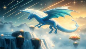 Celestial Dragon Over Glowing Waterfall – free AI stock image