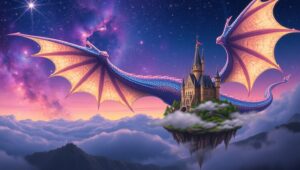Celestial Dragon Over Twilight Castle – free AI stock image