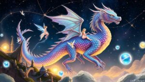 Celestial Dragon with Ethereal Fairies – free AI stock image