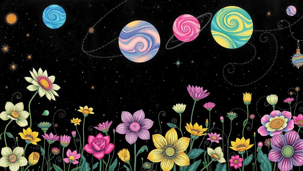 Celestial Garden in Chalkboard Art – free AI stock image