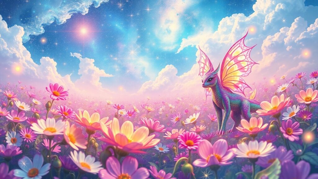 Celestial Garden of Mythical Creatures – free AI stock image