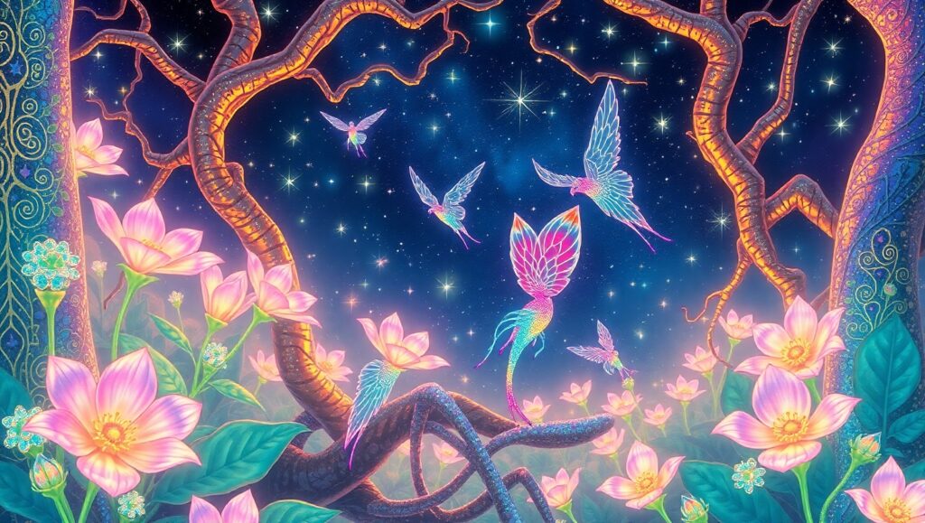 Celestial Garden of Surreal Wonders – free AI stock image