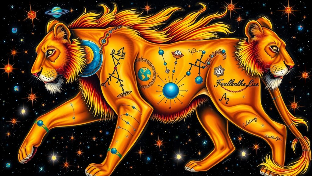 Celestial Lioness Tattoo Design – free AI stock image