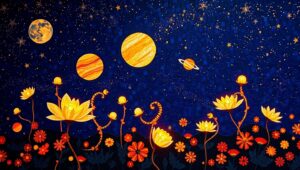 Celestial Mosaic Garden of Planets – free AI stock image
