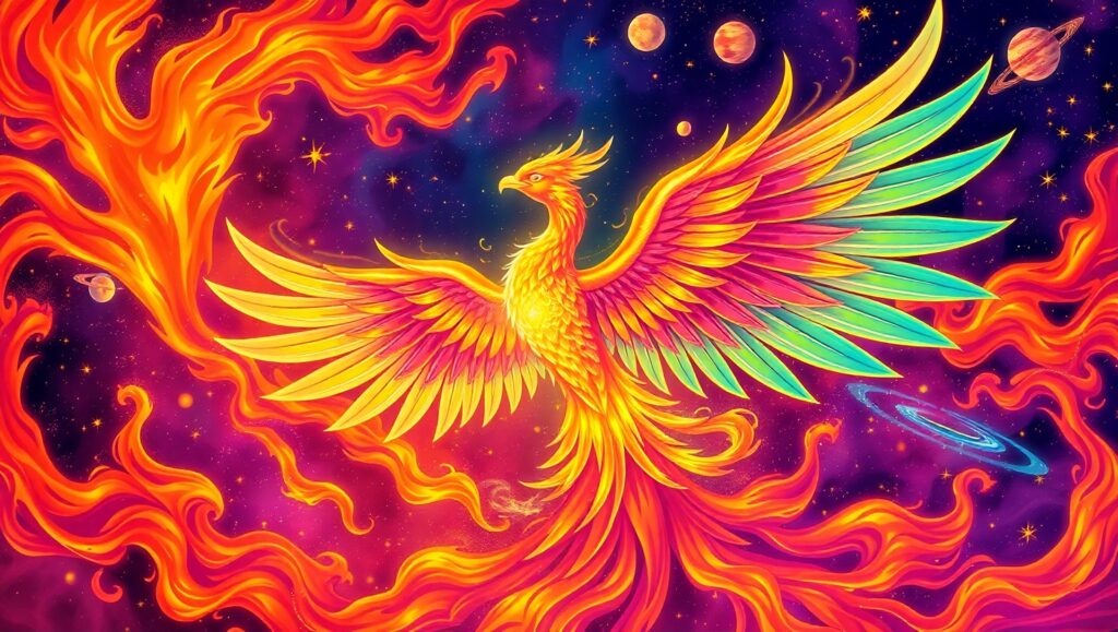 Celestial Phoenix Tattoo Design – free AI stock image