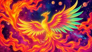 Celestial Phoenix Tattoo Design – free AI stock image