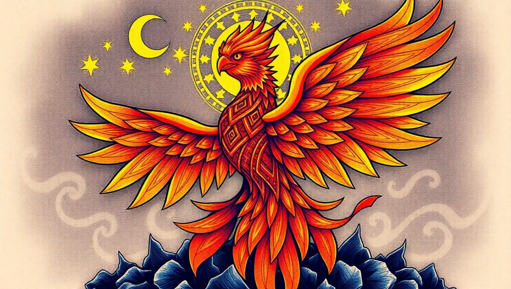 Celestial Phoenix Tattoo Design mOk – free AI stock image