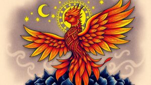 Celestial Phoenix Tattoo Design mOk – free AI stock image