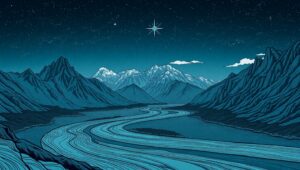 Celestial River Landscape in Line – free AI stock image