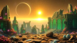 Celestial Ruins on a Distant World – free AI stock image