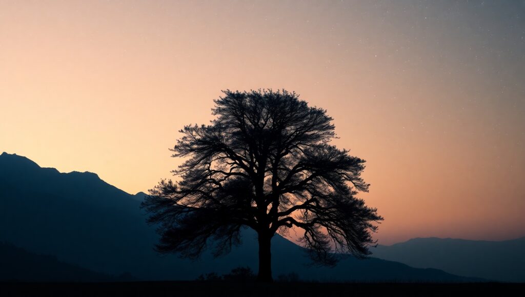 Celestial Tree in Negative Space – free AI stock image