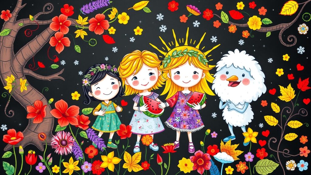 Chalkboard Garden of Seasons – free AI stock image