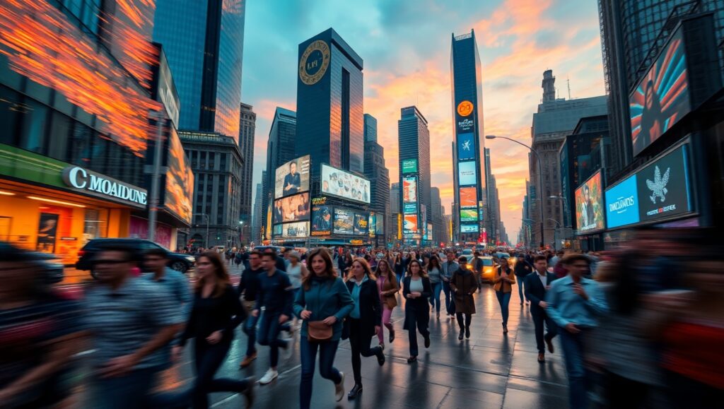 Chaotic Dusk Over Vibrant City – free AI stock image