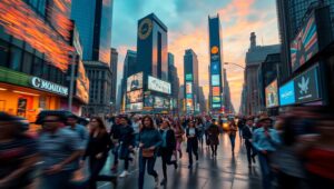 Chaotic Dusk Over Vibrant City – free AI stock image