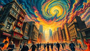 Chaotic Emotions in a Cityscape – free AI stock image