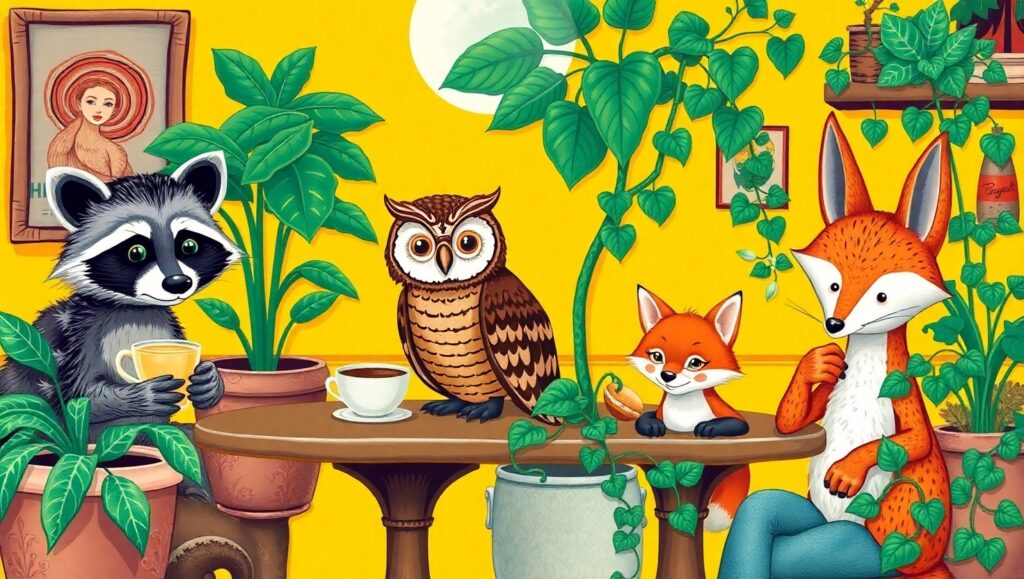 Charming Café with Animal Friends – free AI stock image