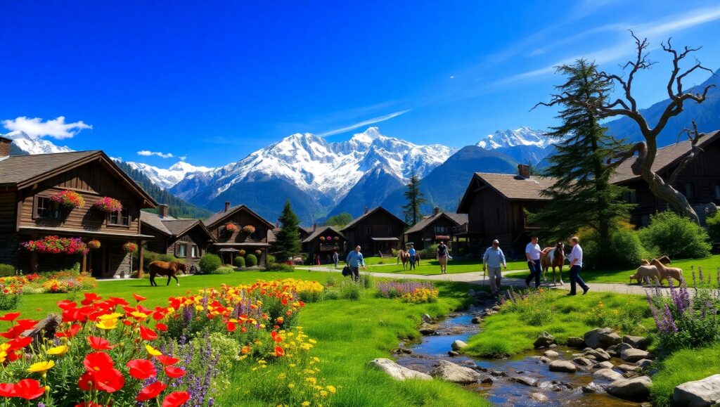 Charming Life in a Mountain Village W4n – free AI stock image