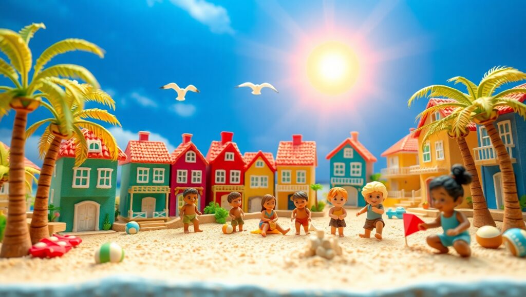 Charming Seaside Village in Clay – free AI stock image