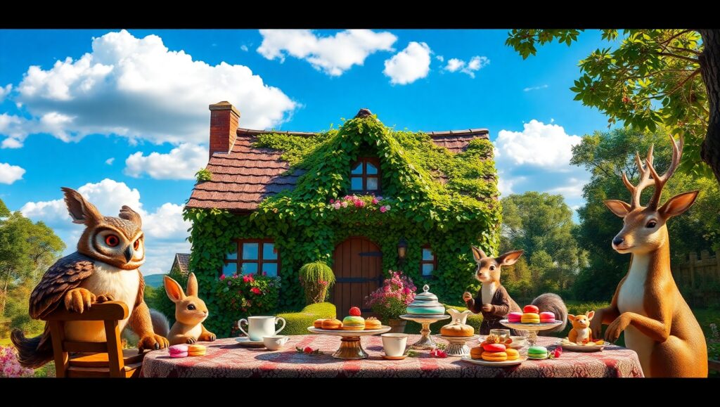 Charming Tea Party in the Woods – free AI stock image