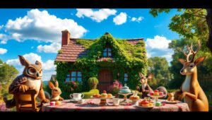 Charming Tea Party in the Woods – free AI stock image
