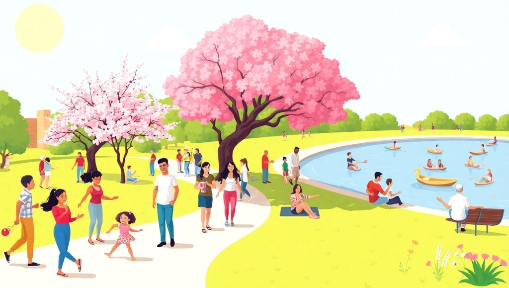 Cheerful City Park in Flat Design – free AI stock image