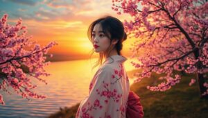 Cherry Blossom Dreams at Sunset 5S5 – free AI stock image
