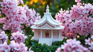 Cherry Blossom Origami Temple Design – free AI stock image