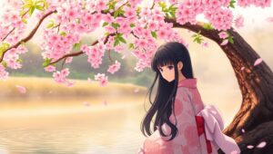 Cherry Blossom Serenity in Anime – free AI stock image