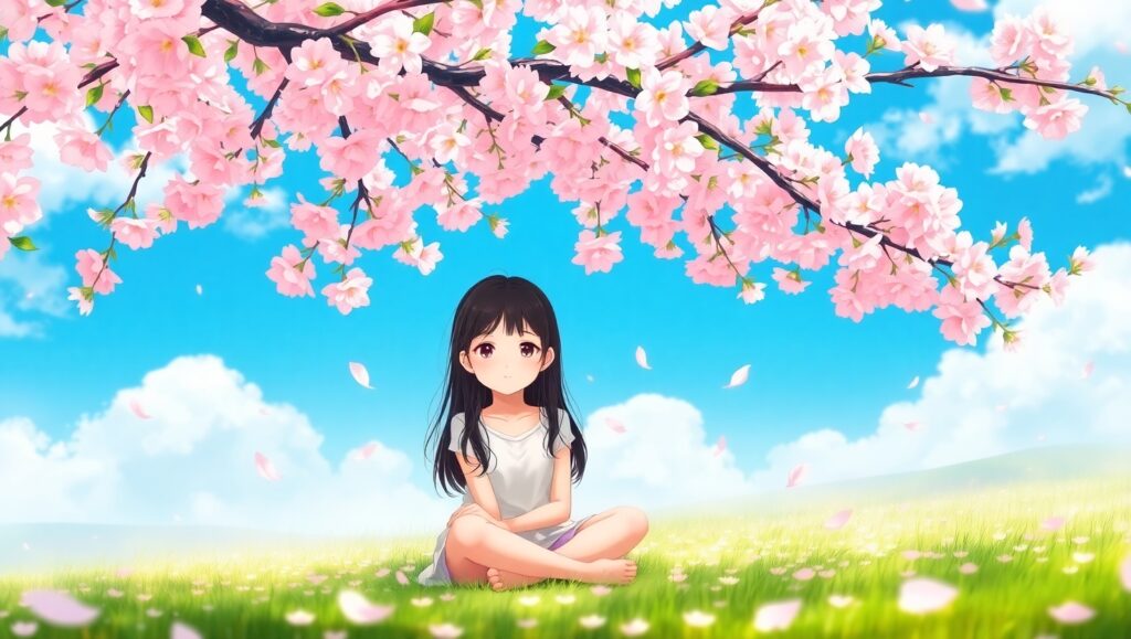 Cherry Blossom Serenity in Anime Style – free AI stock image