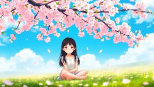 Cherry Blossom Serenity in Anime Style – free AI stock image