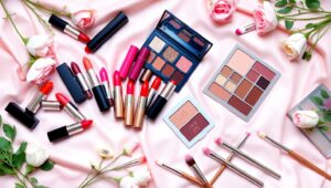Chic Cosmetic Flatlay Display – free AI stock image