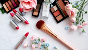 Chic Cosmetic Flatlay Display Kul – free AI stock image
