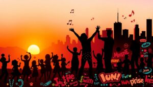 City Celebration in Stencil Style – free AI stock image