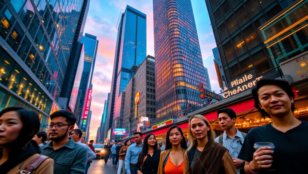 City Life at Sunset from Below – free AI stock image