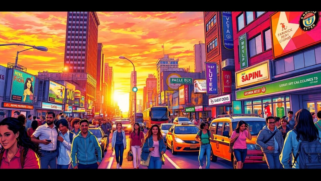 City Life at Sunset Sketch – free AI stock image