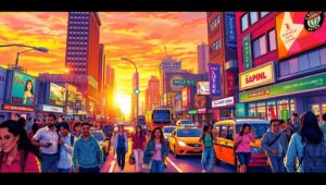 City Life at Sunset Sketch – free AI stock image