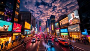 City Life: Day to Night Transition – free AI stock image