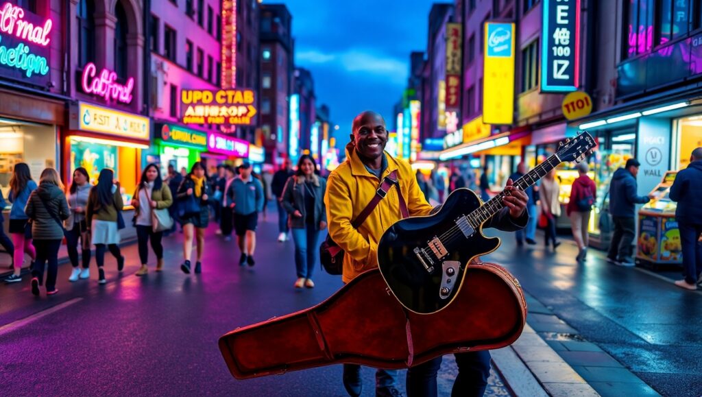 City Life in Neon Glow – free AI stock image
