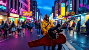 City Life in Neon Glow – free AI stock image