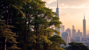 City Meets Nature: A Dual Reality – free AI stock image