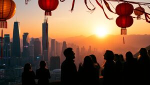 City Meets Nature at Sunset – free AI stock image