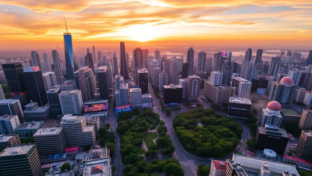 City Meets Nature from Above – free AI stock image
