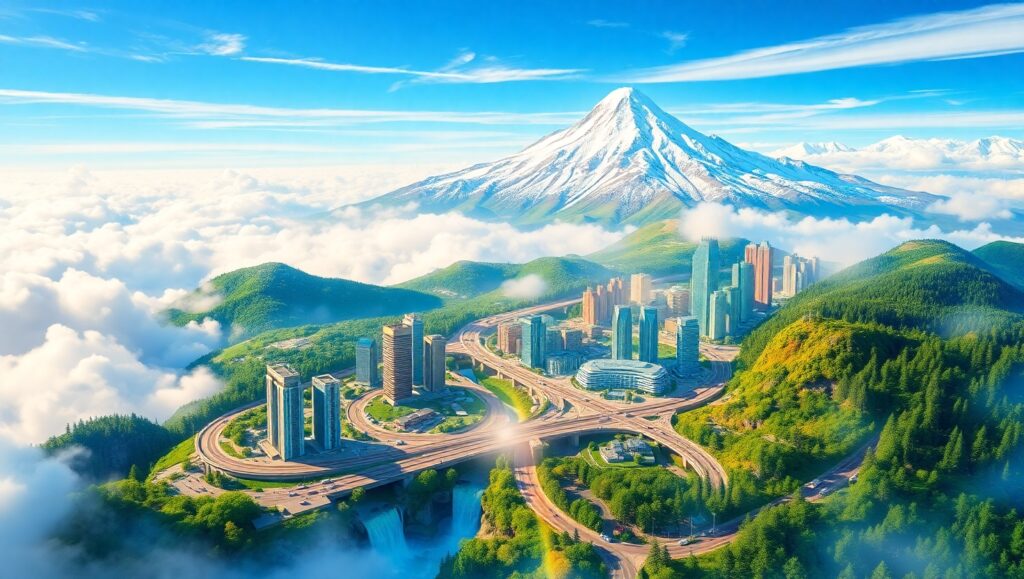 City Meets Nature in Dreamy Layers – free AI stock image