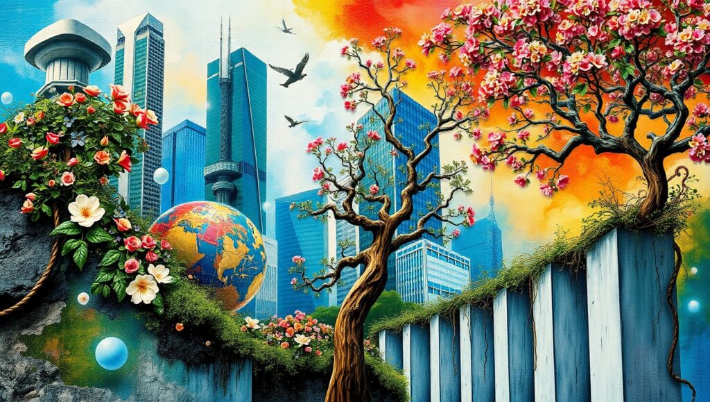 City Meets Nature in Mixed Media – free AI stock image
