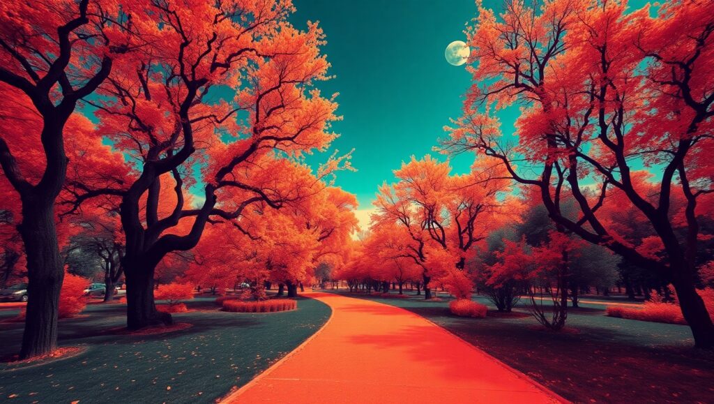 City Park in Infrared Glow – free AI stock image