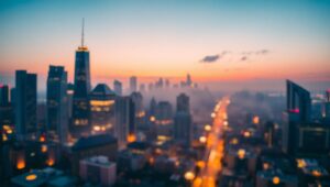City Skyline Bokeh at Dusk – free AI stock image
