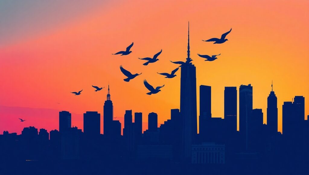 City Skyline in Stencil Art – free AI stock image